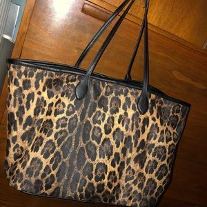 Large leather leopard tote bag